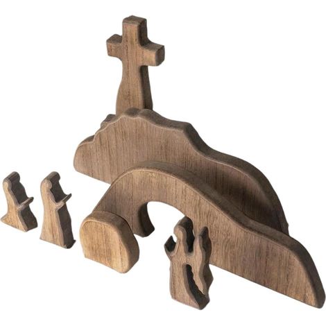 Scène De La Tombe Vide - Décoration De Pâques En Bois - Ornement Religieux Pour Intérieur - Ensemble Complet (1/5)