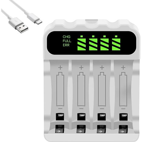 Chargeur Pile AA AAA, Chargeur Piles Rechargeable 4 Slots avec Écran LCD  Charge Rapide pour Batteries AA AAA Ni-MH, Détection de température Excessive (1/5)