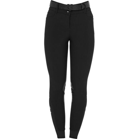 46, Blu navy: Pantaloni donna per equitazione slim fit a vita alta in tessuto tecnico bielastico grip al ginocchio (1/5)