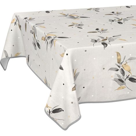 Nappe en Toile cirée Lavable, Facile d'entretien et imperméable, Effet Lotus, pour Table de Jardin, Feuille argentée, 240 x 140 cm, avec Ourlet (bordée) (1/5)