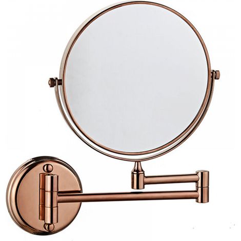 Miroir de courtoisie mural double face pliable rotatif 3X miroir grossissant 6 pouces pour salle de bain toilette chambre à coucher, or rose (1/5)