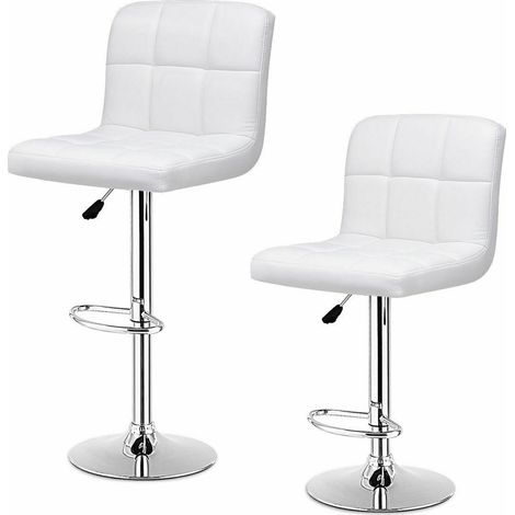 Lot de 2 tabourets de bar en cuir PU pivotant Hauteur réglable avec dossier pour petit déjeuner, bar, comptoir, Blanc (1/5)
