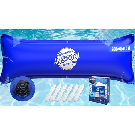 Coussin de piscine d'hiver XXL - 200 x 450 cm - Double couture Valve de gonflage double 0,4 mm PVC résistant au froid indéchirable avec œillets cordes pour hivernage de piscine Bleu (1/5)