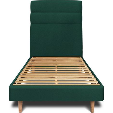 Lit 90x190cm avec tête de lit lignes velours et sommier kit vert - Hauteur totale : 29cm (1/5)