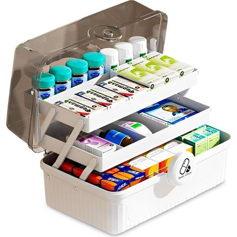 Boîte à Pharmacie Maison 3 Niveaux avec Poignée - Rangement Médicaments/Premiers Secours/Couture, Multifonction Portable (1/5)