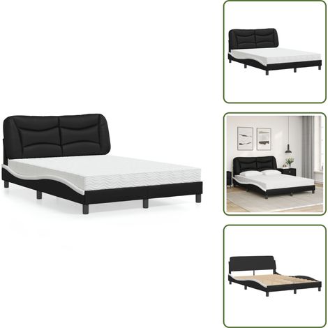 The Living Store Bett mit Matratze Schwarz und Weiß 140x190 cm Kunstleder - Bettsofa - Doppelbett - Boxspringbett - Schlafzimmermöbel - Wohnraumgestaltung (1/5)
