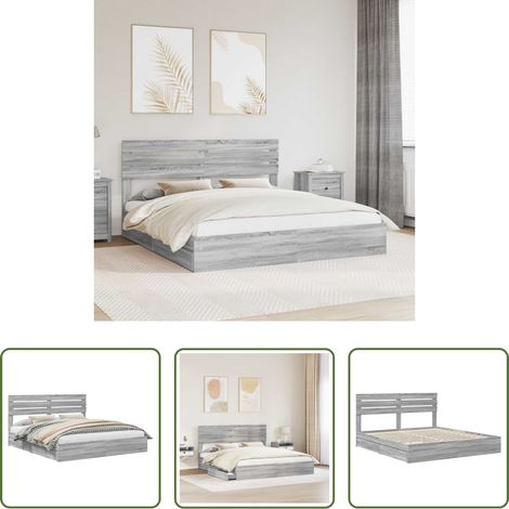 vidaXL Tête de lit - Lit de Rangement Gris Sonoma 180 x 200 cm Bois d'ingénierie (1/5)