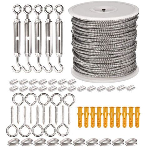 FENH Kit de Câble de Jardin pour Supporter, Enduit de PVC, Kit de Câbles Lourdes en Acier Inoxydable 304, Câble de Jardin Lourd Antirouille, Kit de Câble de Photo & Plantes Grimpantes