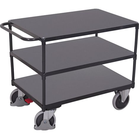 VARIOfit Schwerer Tischwagen mit Schiebegriff und 3 Ladeflächen 1200x800mm Anthrazitgrau RAL 5016