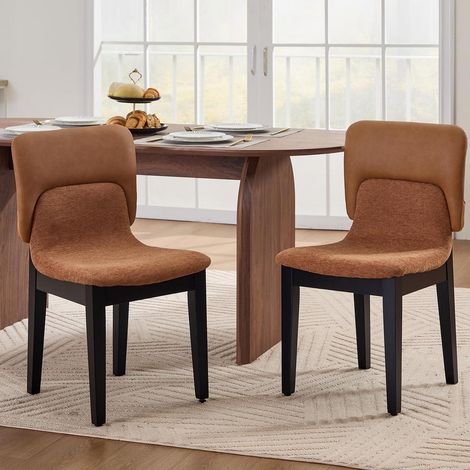 Lot de 2 chaises de salle à manger en velours côtelé marron avec pieds en bois massif (1/5)
