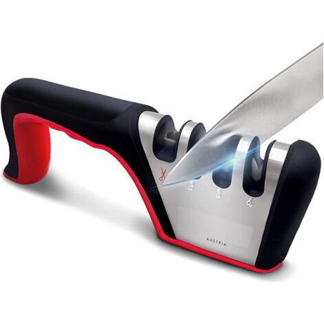 Aiguiseur Couteaux Professionnel, 4 en 1 Affuteur Couteau de Cuisine avec Base Anti-dérapante, Eguiseur de Couteau pour Couteaux et Ciseaux, Afuteur Couteaux Manuel (noir et rouge) (1/5)