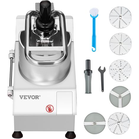 VEVOR Robot da Cucina e Tritatutto per Verdure, 2 Fori di Alimentazione, Robot da Cucina in Acciaio Inox per Uso Alimentare con 6 Lame Staccabili, Grattugia 3 mm/5 mm/7 mm/10 mm Affettatrice 2 mm/4 mm