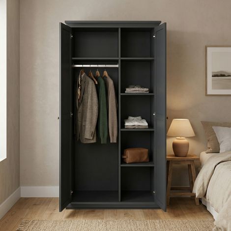 Dmora - Armario 2 puertas Albiolo, Muebles de dormitorio, Vestidor, Armario de ropa, 96x61 h201 cm, Gris (1/5)