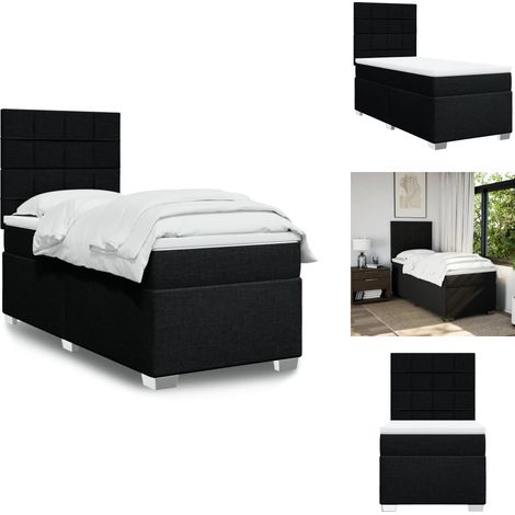Sommier à lattes de lit avec matelas Noir 90x200 cm Tissu - Lit Double - Lit Plateforme - Matelas À Ressorts Ensachés - Literie - Chambre À Coucher (1/5)