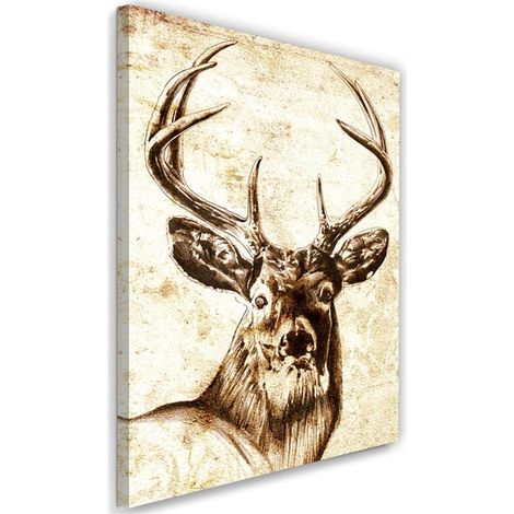 Tableau déco Cerf Animaux Vintage Beige 40x60 (1/5)
