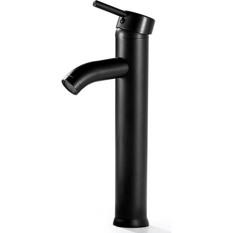 Grifo de lavabo negro mate, grifo de baño monomando, monomando, grifo mezclador moderno para lavabo, grifo de barra, caño alto, montaje en encimera monomando con líneas de suministro. (1/5)