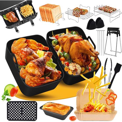 Air Fryer Silicone Mould for AF400EU AF300EU 7.6L-9.5L, Air Fryer Accessory for Double Stack XL Oil-Free Fryer with Reusable Silicone Flat, Grid Racks, Grid Grid (1/5)