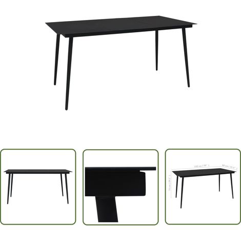 The Living Store Garten-Esstisch Schwarz 150x80x74 cm Stahl und Glas - Esstisch - Gartenmöbel - Terrassentisch - Edelstahltisch - Glastisch (1/4)