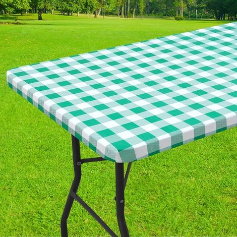 1 rechteckige Picknicktischdecke, elastische, wasserdichte, laminierte Vinyltischdecke, karierte Tischdecke, für Mahlzeiten, Camping und den Eins (1/5)