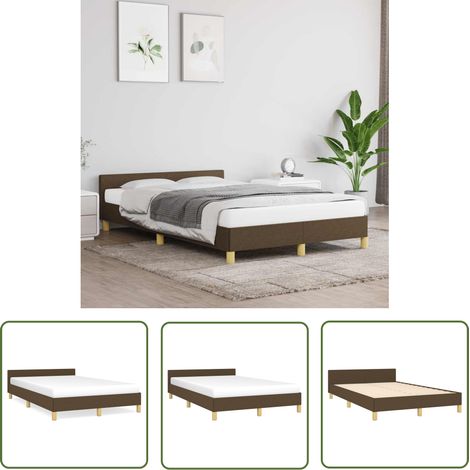 The Living Store Cadre de lit sans matelas marron foncé 120x200 cm tissu - Cadre De Lit - Lit Double - Lit Avec Têtière - Literie - Meuble Chambre (1/5)