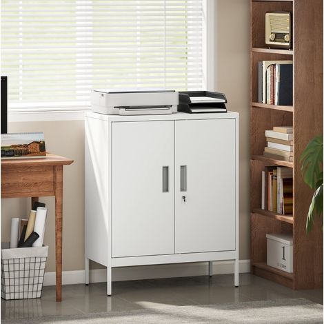Abschließbarer Stahlschrank mit 2 Türen, 80 x 40 x 100 cm, verstellbare Regale, weiß OKMYHOME (1/5)