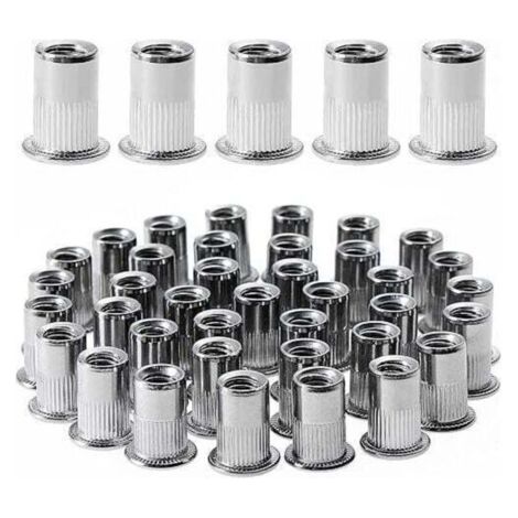 100 Pcs M4×11 Écrou À Rivet Fileté À Tête Plate,Écrous À Riveter Fileter En Acier Inoxydable,Assortiment Inserts Filetés Pour Metal Plastique (1/4)
