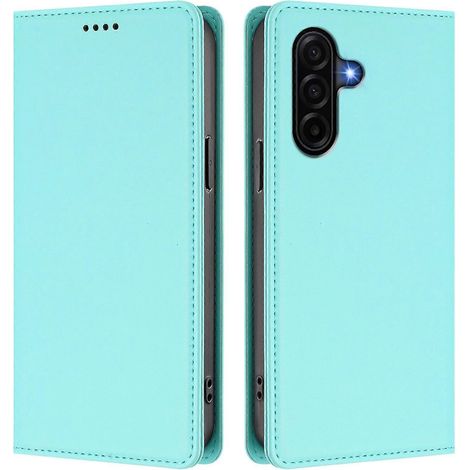 Pour Samsung Galaxy A57 5G Étui Portefeuille en Cuir Fermeture Magnétique Anti-RFID Housse de Téléphone - Vert Menthe (1/5)