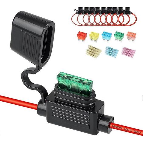 Kit de porte-fusibles à lames en ligne, lot de 10, câble robuste 10-18 AWG avec fusibles et bornes 10A-40A pour câblage de camping-car. (1/5)