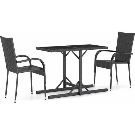 Ensemble repas de jardin Table et 2 chaises en résine tressée et verre Noir 3 pièces, 22.5kg (1/5)