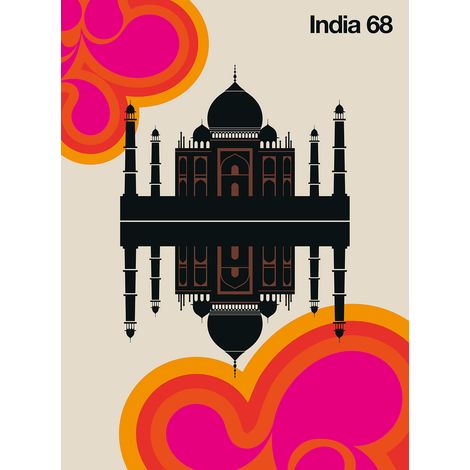Papier peint panoramique Taj Mahal style rétro Tapisserie panoramique oriental salon Papier peint panoramique Inde beige, orange & rose (1/2)