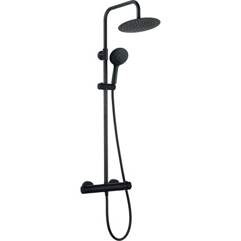 Colonne de douche thermostatique 250mm en inox – Flexible 150cm – Pommeau ABS noir mat – Mitigeur avec entraxe 15cm – Anconetti (1/2)