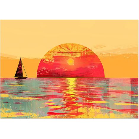 Lupia - Quadro moderno Canvas Prime TRAMONTO POP 2 50x70 cm, Stampa su Tela effetto dipinto paesaggio, Pennellate tridimensionale, Telaio in Legno, per soggiorno camera da letto ufficio