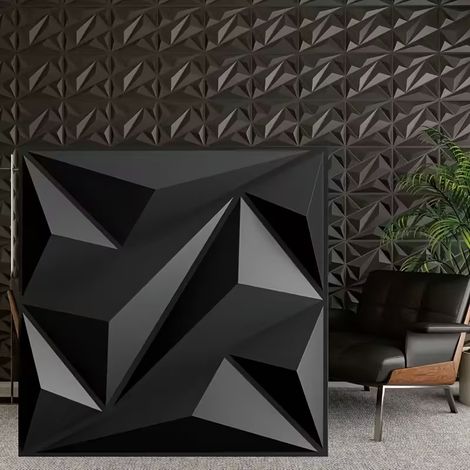 Lot de 20panneaux muraux 3D en PVC avec motif diamant pour décoration murale intérieure, noir, 30 x 30 cm, panneaux muraux texturés 3D (1/5)
