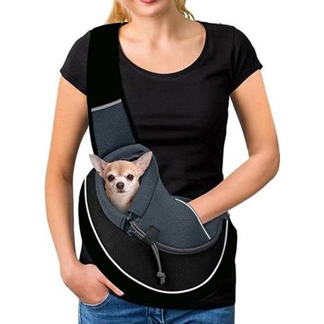 Verstellbare tragbare Transporttasche für Hunde und Katzen atmungsaktive Reisetasche für Kleintiere Bauchtasche für Welpen mit Vordertasche und (1/5)