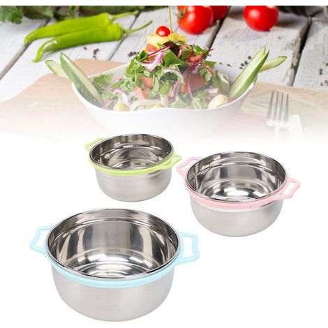 BelleRise - 3pcs Saladier inox – Set 3 bols avec couvercles – design européen anti-débordement – cuisine, pâtisserie (1/3)