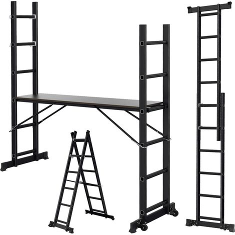 Jiubiaz Echafaudage de travail 4 en 1 en aluminium,échelle multifonction 2x6 marches avec plateforme,150 kg,276 cm,noir (1/5)
