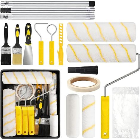 20 Pièces Rouleau Kit, Set De Rouleaux De Peinture, Kit Peinture Mur, Rouleaux Et Plateaux De Peinture, Set De Rouleaux De Peinture Avec Rallonge Pour Peindre Et Rénover Les Murs (1/5)