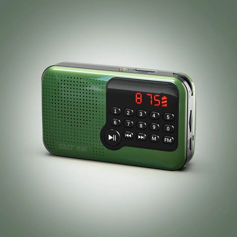Mini radio FM, écran LCD portable, haut-parleur radio, lecteur de musique MP3 via carte TF USB, affichage de l'heure, fonction de mémorisation en cas de coupure de courant et lecture au casque. (1/5)