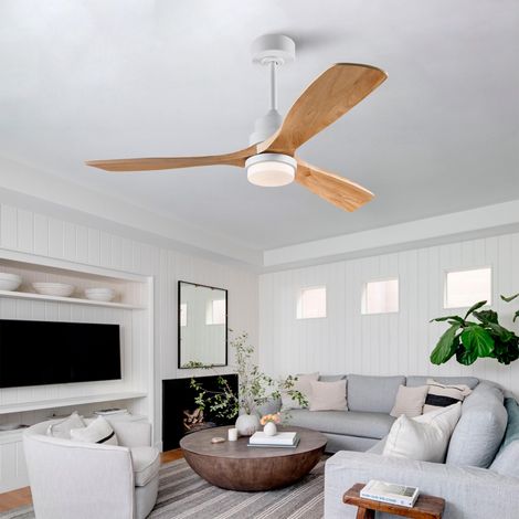 Ventilateur de plafond de 132 cm (52 pouces) avec éclairage, télécommande, variateur, pales en bois massif, fonction mémoire après coupure de courant