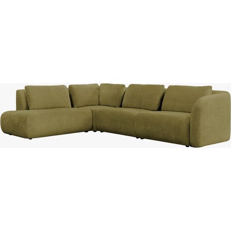 Mobilier Deco – Canapé d'angle modulable en tissu vert olive – 5 places – Dossier haut pour maintien – Design contemporain – Confort optimal