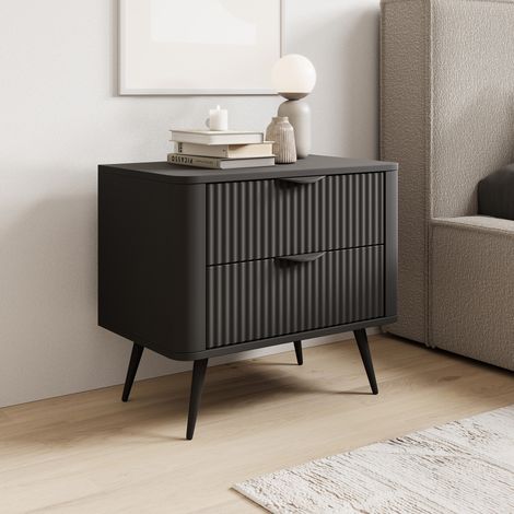 Mesita Baari, 2 cajones, un estante, apertura deslizante, 63x38x55h cm negro (1/5)