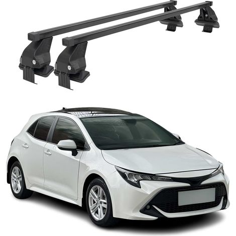 OMAC Barres de toit transversales en acier pour Toyota Auris III HB 2018-2026 – Antivol inclus – Testées City Crash – DIN 75302:2019 – ISO/PAS 11154:2006 – Charge max 50 kg Noir (1/4)