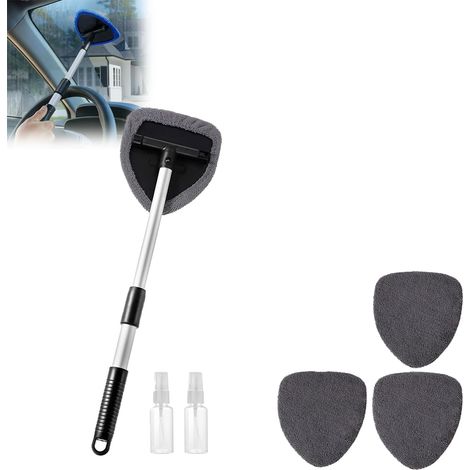 Kit de nettoyage pour vitres de voiture - Outil de nettoyage de pare-brise - Brosse de nettoyage pour vitres de voiture avec manche télescopique - Chiffon en microfibre - 2 flacons pulvérisateurs - av (1/5)