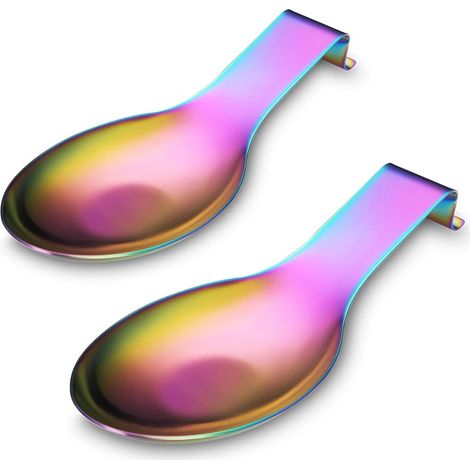 Repose-cuillère arc-en-ciel mat, porte-cuillère en acier inoxydable pour plaque de cuisson, support pour ustensiles de cuisine (louches, pinces, spatules, etc.), support pour couvercles de casseroles. (1/5)