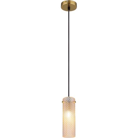 Suspension lampe suspendue plafonnier verre ambré doré H 120 cm