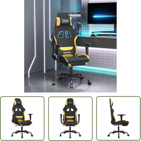 The Living Store Chaise de jeu avec repose-pied Noir et jaune Tissu - Chaises Gaming - Chaise Gamer - Fauteuil Gaming - Bureau Ergonomique - Chaise Réglable (1/5)