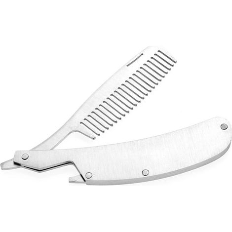 Peine plegable para barba de hombre, cepillo para bigote, peine de bolsillo de acero inoxidable, cepillo para vello facial