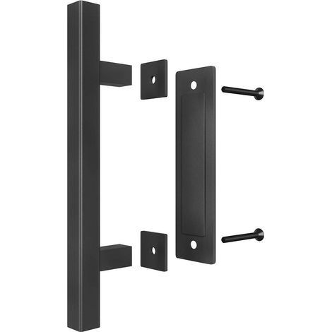 Poignées de porte de grange de 30,5 cm, grand design rustique à deux côtés pour portes de garage, remises, meubles, finition en poudre noire, carré (1/4)
