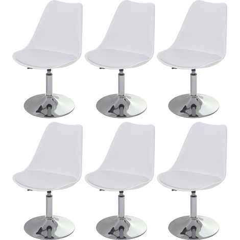 [NUNCA USADO] Juego de 6 sillas giratorias Malmö T501, silla de cocina, altura regulable, polipiel, blanco, base cromada