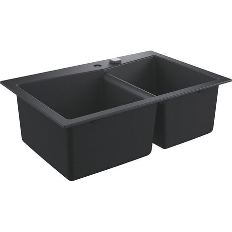 Kompositspüle K700 31657 2 Becken 838x559mm Einbau links granit schwarz (1/5)
